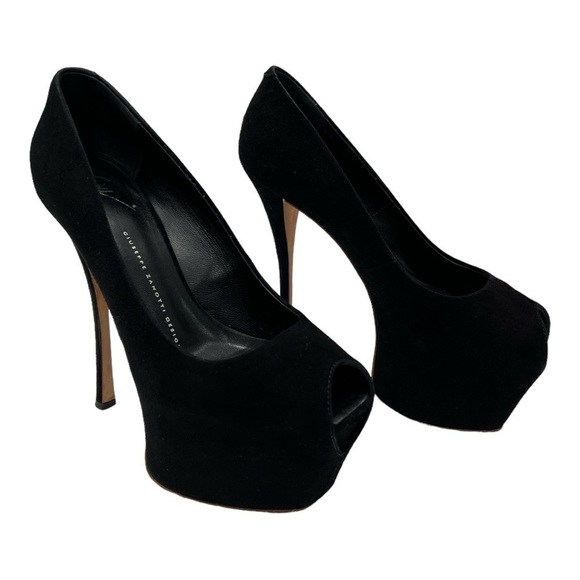Giuseppe Zanotti Black Suede Peep Toe Platform Pumps Size 38.5 US 8.5 Suede - Picture 12 of 14